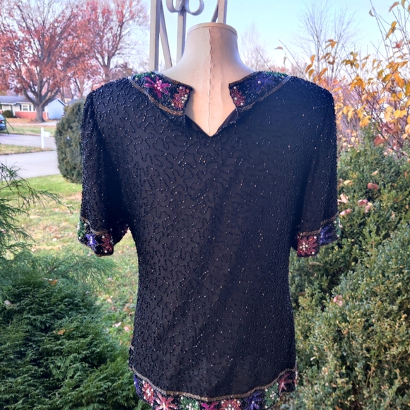 Size XS/S/M Fully beaded 80s formal evening-wear top - Picture 6 of 11